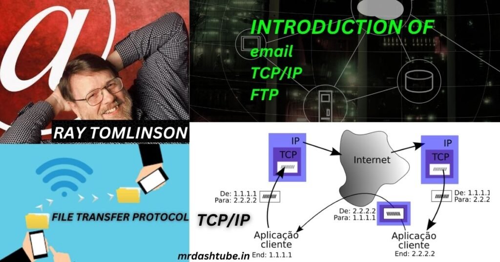 email,Ray tomlinson,TCP/IP protocol, FTP file transfer protocol